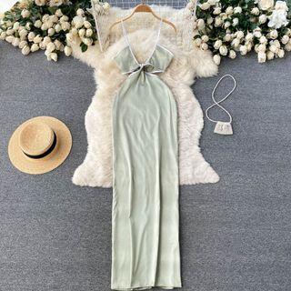 Spaghetti-strap Cutout Maxi Sheath Dress
