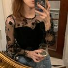 Mock Two-piece Flower Print Blouse Black - One Size