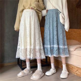 Elastic Waist Lace A-line Skirt