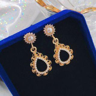 Faux Pearl Rhinestone Drop Earring 1 Pair - Ez408 - Gold - One Size