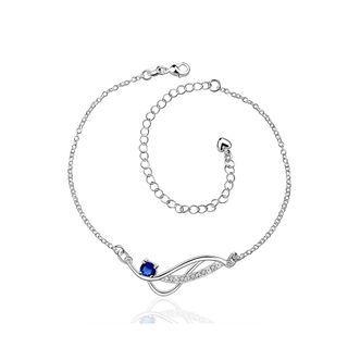 Simple And Fashion Geometric Blue Cubic Zircon Anklet Silver - One Size