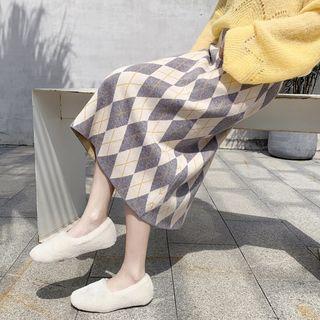 Patterned Midi A-line Knit Skirt