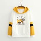 Cartoon Dog Embroidered Contrast Color Hoodie