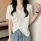 Puff-sleeve Shirred Asymmetrical T-shirt