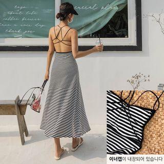 Spaghetti-strap Striped Long Dress