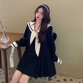 Long-sleeve Sailor Collar Pleated A-line Dress