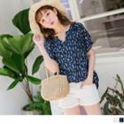 Cotton Linen Floral V-neck Top