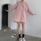 Shoulder Cut Out Shirt Dress Pink - One Size