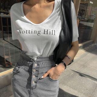 U-neck Letter Tencel T-shirt