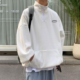 Applique Corduroy Stand Collar Sweatshirt