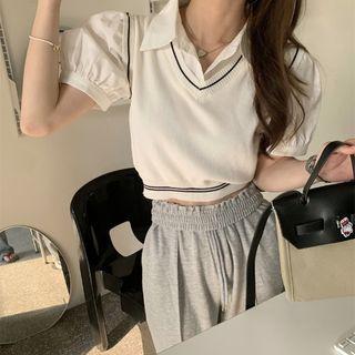 Mock Two-piece Knit Panel Crop Top