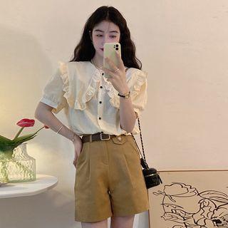 Short-sleeve Frill Trim Blouse / Shorts / Belt / Set