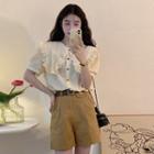 Short-sleeve Frill Trim Blouse / Shorts / Belt / Set
