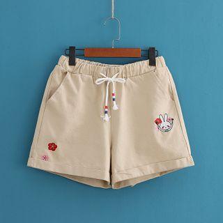 Rabbit Embroidered Drawstring Shorts
