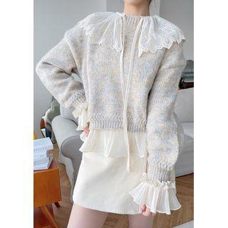 Crewneck Marled Crop Sweater Ivory - One Size