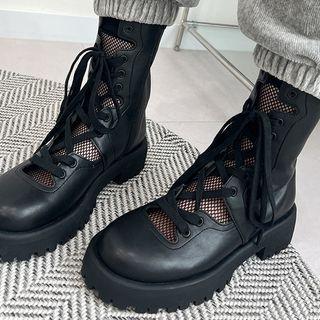 Cutout Lace-up Mid-calf Boots