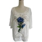 Embroidered Crochet Panel Elbow-sleeve Cover-up
