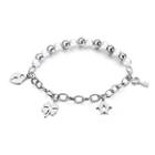 Fashion Simple Key Lock Four-leafed Clover Penguin Pearl 316l Stainless Steel Bracelet Silver - One Size