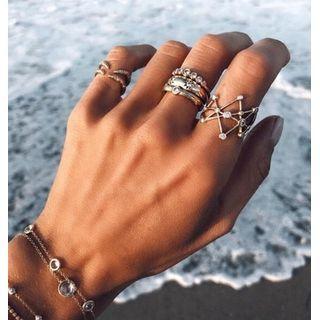 Geometric Rhinestone Ring 6600 - Silver - One Size