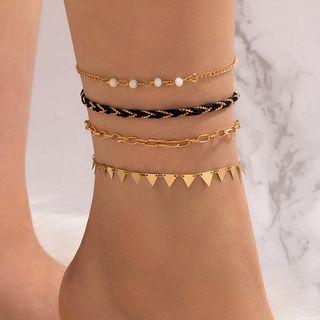 Set Of 4: Chain Anklet 22162 - Gold - One Size