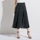 Dotted Mesh Panel Midi A-line Skirt
