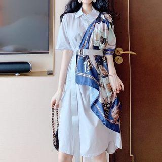 Short-sleeve Pattern Shirt Dress