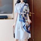 Short-sleeve Pattern Shirt Dress