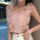 Lace Ruffle Sleeveless Crop Top