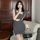 Set: Ribbed Crop Camisole Top + Cutout Sleeveless Bodycon Dress