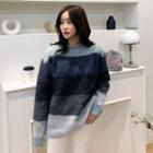 Color-block Fluffy Wool Blend Sweater
