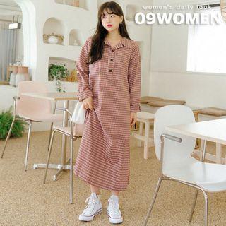 Plus Size Half-placket Long Plaid Dress