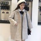 Tie Neck Long-sleeve Knit Dress / Plaid Single-breasted Coat