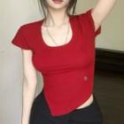 Short-sleeve Scoop-neck Irregular Crop Top / Shorts