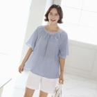 Round-neck Check Top Sky Blue - One Size