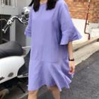 Plain Short-sleeve A-line T-shirt Dress