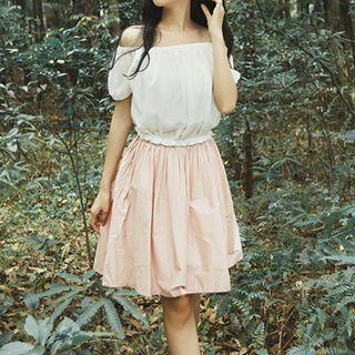 Short-sleeve Off Shoulder Chiffon Top