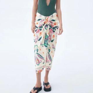Print Twisted Midi Pencil Skirt