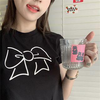 Bow Printed Short-sleeved Top