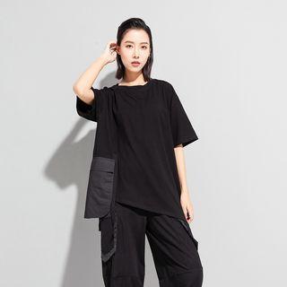 Asymmetrical Panel T-shirt Black - One Size