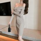 Cold Shoulder Long-sleeve Sheath Knit Dress