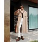 Flap Maxi Trench Coat With Sash