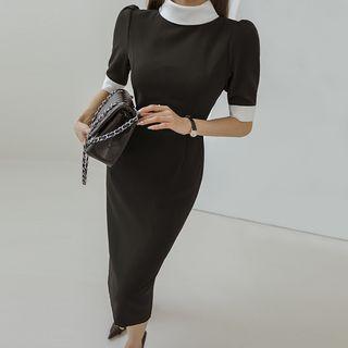 Scarf-neck Midi Sheath Dress