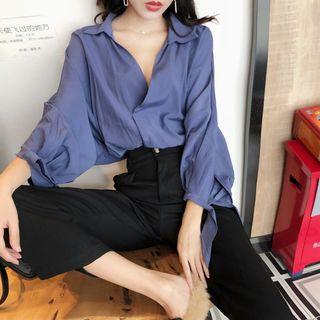 V-neck Shirt / Wide-leg Dress Pants