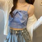 Bow Gingham Cropped Camisole Top / Cardigan