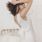 Cut-off Back Ribbon-accent Sleeveless Blouse