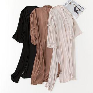 Open Front Side-slit Long Cardigan