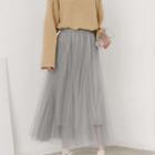 Sheer Overlay A-line Midi Skirt Ash Gray - One Size