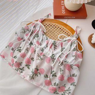 Print Lace-up Camisole Top Pink - One Size
