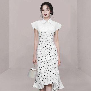 Set: Spaghetti-strap Heart Print Mermaid Dress + Capelet