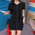 Hood Short-sleeve Zip A-line Dress